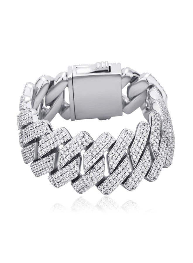 TOPGRILLZ Cuban Bracelet Men Gold Diamond Cuban Bracelet for Women 3Row 20mm Miami Gold Jewelry 14K Gold Plated Iced outStraight Edge Rapper Costume£¨Silver, 8inches - Image 1