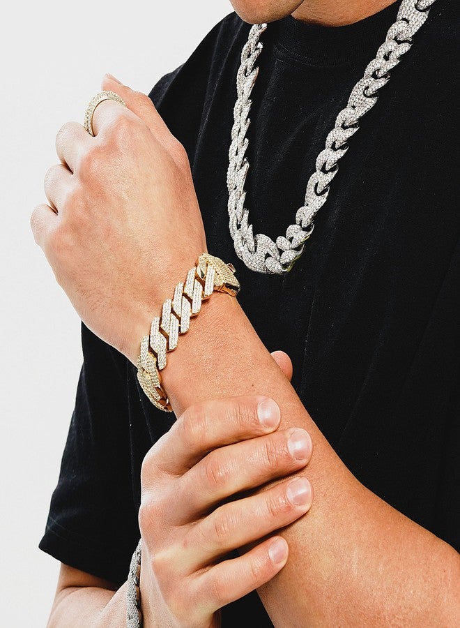 TOPGRILLZ Cuban Bracelet Men Gold Diamond Cuban Bracelet for Women 3Row 20mm Miami Gold Jewelry 14K Gold Plated Iced outStraight Edge Rapper Costume£¨Silver, 8inches - Image 5