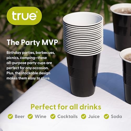 True Black 16oz Plastic Cups for Party, Disposable Drinking Cups Plastic Disposable Cups for Party, Beer Pong Cups, Black Plastic Cups, Set of 50 - Image 5