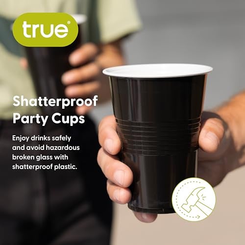 True Black 16oz Plastic Cups for Party, Disposable Drinking Cups Plastic Disposable Cups for Party, Beer Pong Cups, Black Plastic Cups, Set of 50 - Image 4