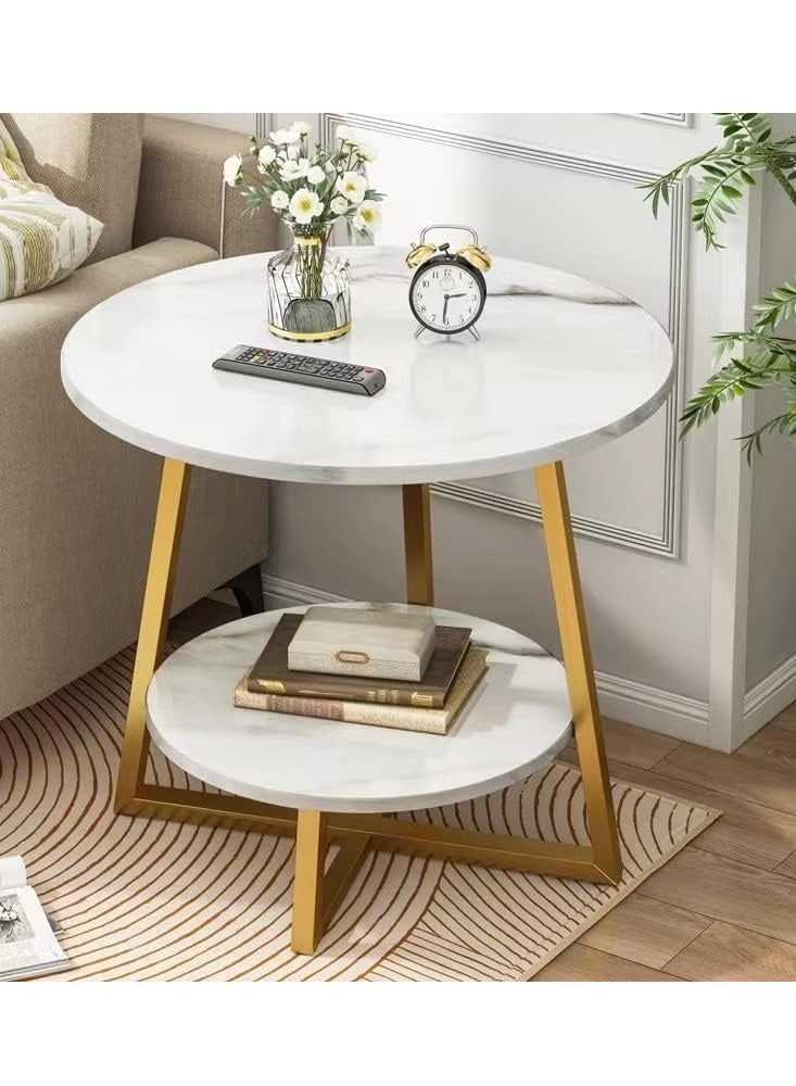 DubaiGallery طاولة قهوة دائرية، طاولة جانبية، طاولة نهاية صناعية، طاولة صغيرة دائرية مع رف تخزين من طبقتين، أثاث غرفة المعيشة لديكور المنزل - Image 4