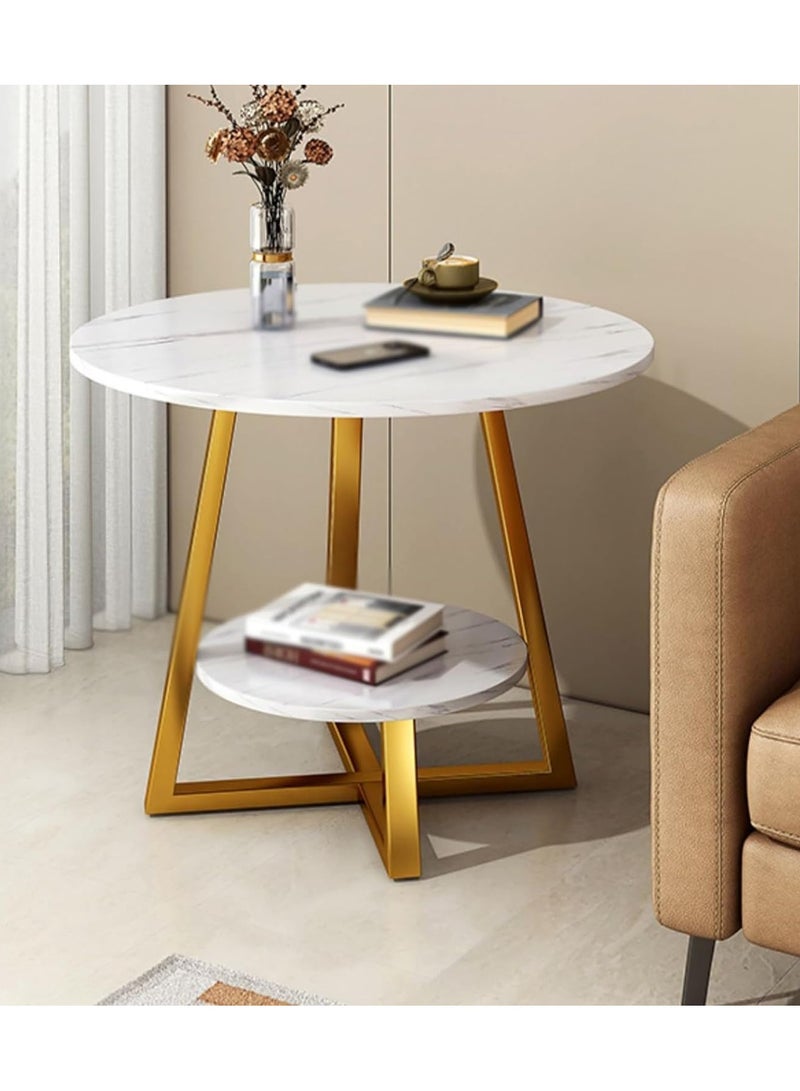 DubaiGallery طاولة قهوة دائرية، طاولة جانبية، طاولة نهاية صناعية، طاولة صغيرة دائرية مع رف تخزين من طبقتين، أثاث غرفة المعيشة لديكور المنزل - Image 2