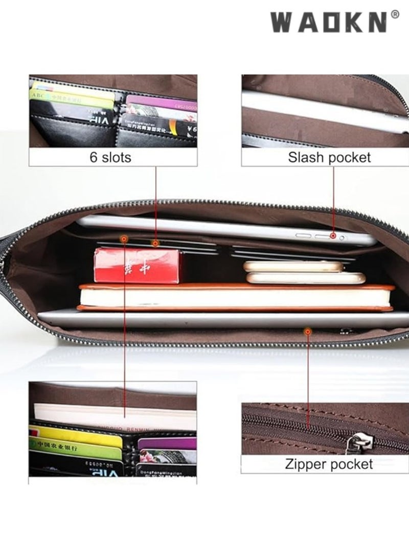 WAOKN Fashionable Men's Wrist Bag, Multi-functional Organizer Handbag, Elegant Wrist Wallet, Convenient Hand-held Small Crossbody Bag（black）  - Image 3