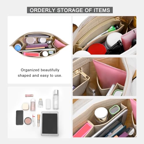 LOUKAYCCI Purse Organizer Insert for Longchamp Le Pliage M Handbag Insert Felt Long Champ Tote Bag Organizer Insert with Cup (Beige, Medium) - Image 5