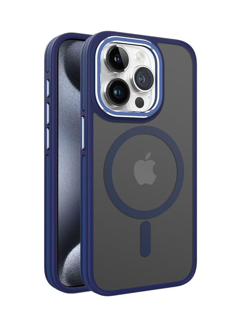 Techie غطاء خلفي شفاف من Magsafe مع واقي عدسة كاميرا معدني مرتفع لهاتف Apple iPhone 15 Pro Max - حماية من السقوط من الدرجة العسكرية، مضاد لبصمات الأصابع ومضاد للأصفر - أزرق غير لامع - Image 1