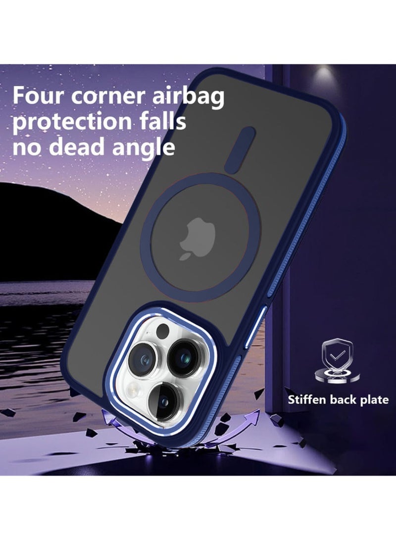 Techie غطاء خلفي شفاف من Magsafe مع واقي عدسة كاميرا معدني مرتفع لهاتف Apple iPhone 15 Pro Max - حماية من السقوط من الدرجة العسكرية، مضاد لبصمات الأصابع ومضاد للأصفر - أزرق غير لامع - Image 5