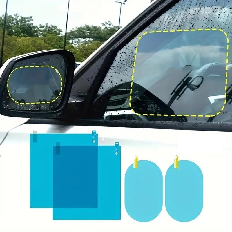 KeepCart Polyethylene Terephthalate Universal Car Accessories Rear-View Mirror Waterproof Anti Fog Rainproof Anti-Water Protective Film Self-Adhesive Sticker For Car (Oval - 2 Pcs & Square - 2 Pcs) - Image 1