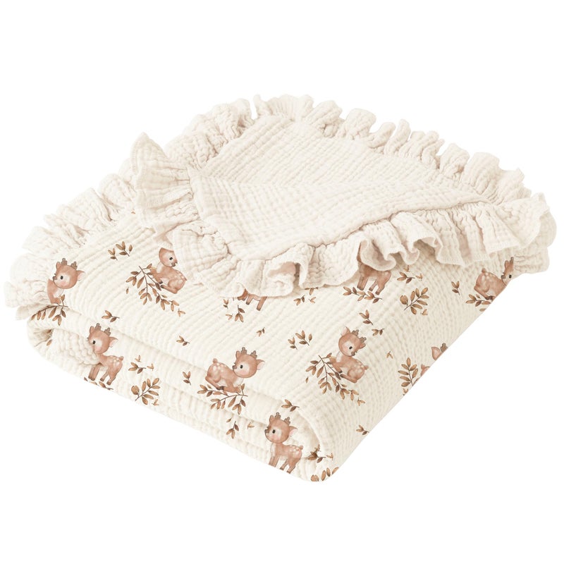 Konssy Flounce Muslin Baby Blankets Cotton Crib Blanket for Baby Infant Toddler Super Soft and Lightweight Nursery Blankets 40x36 Deer