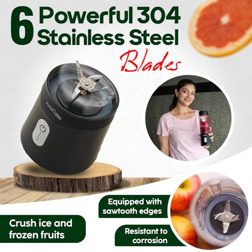 InstaCuppa Stainless Steel Portable Blender for Smoothies & Juices,Mixer Juicer that Crushes Ice,Electric Shaker USB Rechargeable Battery with 4000 mAh 230 Watts Motor,500 ML Juice Maker,Black - Image 2