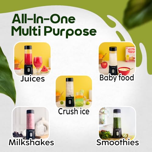 InstaCuppa Stainless Steel Portable Blender for Smoothies & Juices,Mixer Juicer that Crushes Ice,Electric Shaker USB Rechargeable Battery with 4000 mAh 230 Watts Motor,500 ML Juice Maker,Black - Image 3