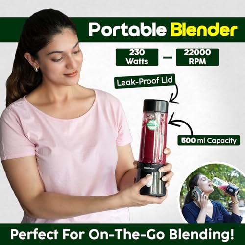 InstaCuppa Stainless Steel Portable Blender for Smoothies & Juices,Mixer Juicer that Crushes Ice,Electric Shaker USB Rechargeable Battery with 4000 mAh 230 Watts Motor,500 ML Juice Maker,Black - Image 5