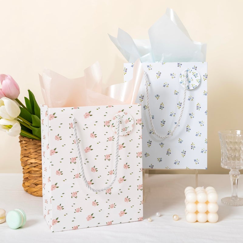 Crisky Bags for Small Business, 4 Pack Medium Gift Bags with Handles, Wildflower Floral Wedding Gift Bag Medium Size Goodie Bags with Tissue Paper for Bridal Shower, Engagement, Birthday, Graduation - Image 4