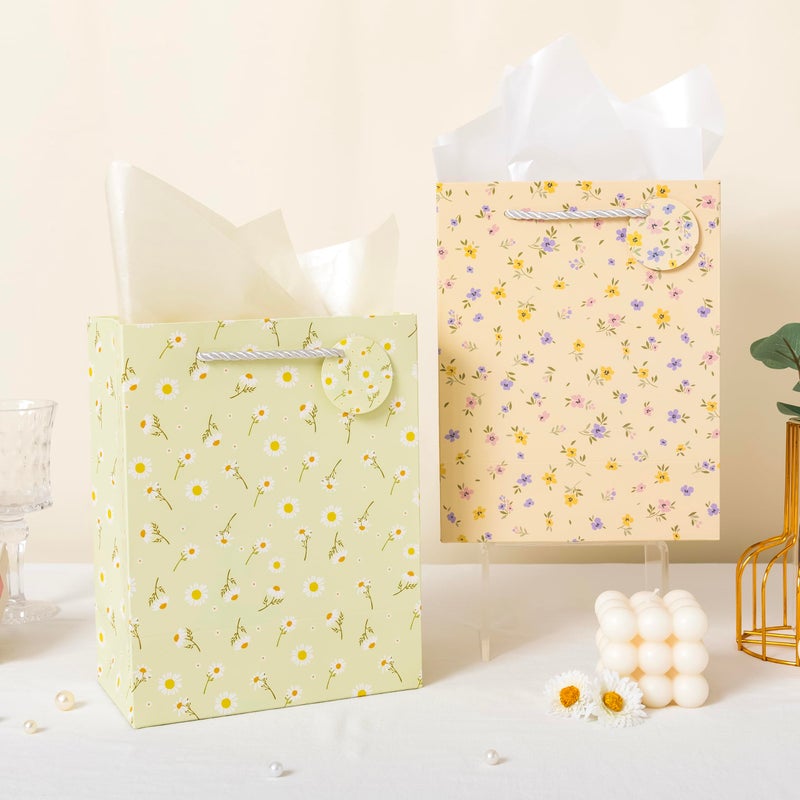 Crisky Bags for Small Business, 4 Pack Medium Gift Bags with Handles, Wildflower Floral Wedding Gift Bag Medium Size Goodie Bags with Tissue Paper for Bridal Shower, Engagement, Birthday, Graduation - Image 5