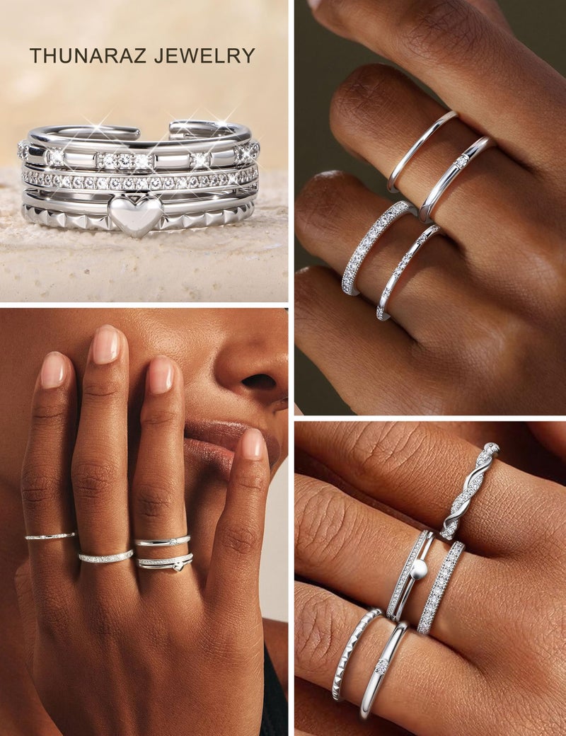 THUNARAZ Gold Stackable Rings for Women Non Tarnish Open Adjustable 14K Gold Plated Rings Trendy Stack Cubic Zirconia Thin Thumb Ring Set Minimalist Dainty Statement Band Ring S - Image 5