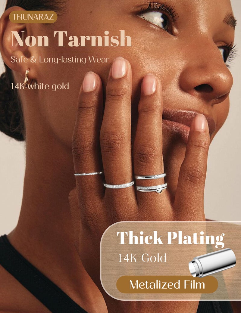 THUNARAZ Gold Stackable Rings for Women Non Tarnish Open Adjustable 14K Gold Plated Rings Trendy Stack Cubic Zirconia Thin Thumb Ring Set Minimalist Dainty Statement Band Ring S - Image 4