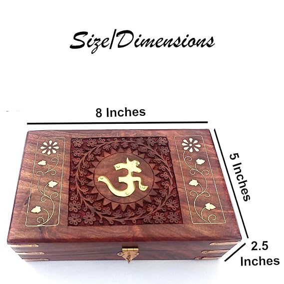 CRAFTCASTLE CRAFTCASTL Handmade Wooden Jewellery Box for Women | Jewel Organizer | Décor Gift Item | OM Box for Good Luck (8x5x2.5) Inches - Image 3