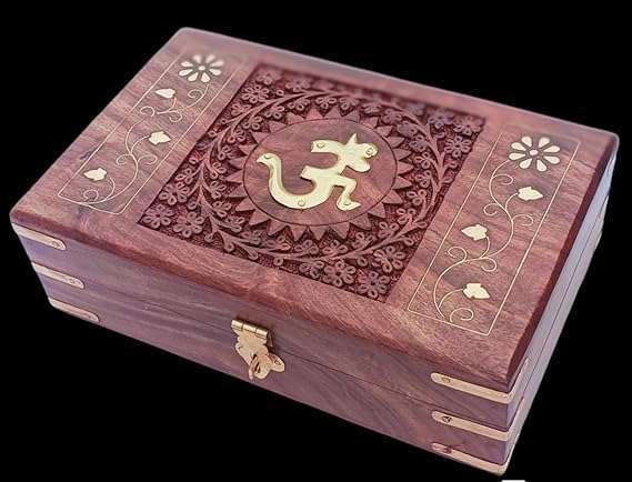 CRAFTCASTLE CRAFTCASTL Handmade Wooden Jewellery Box for Women | Jewel Organizer | Décor Gift Item | OM Box for Good Luck (8x5x2.5) Inches - Image 2