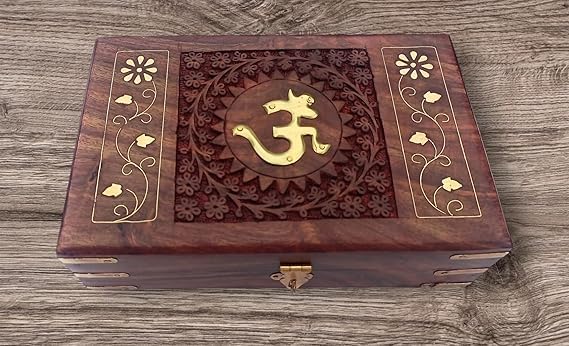 CRAFTCASTLE CRAFTCASTL Handmade Wooden Jewellery Box for Women | Jewel Organizer | Décor Gift Item | OM Box for Good Luck (8x5x2.5) Inches - Image 5