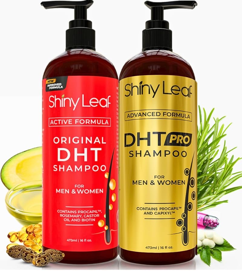 Shiny Leaf DHT Blocking Shampoo Bundle - Anti-Hair Loss Shampoos For Women and Men With Biotin, Procapil and Capyxil For Daily Use, 2 x 16 oz by Shiny Leaf - Image 1