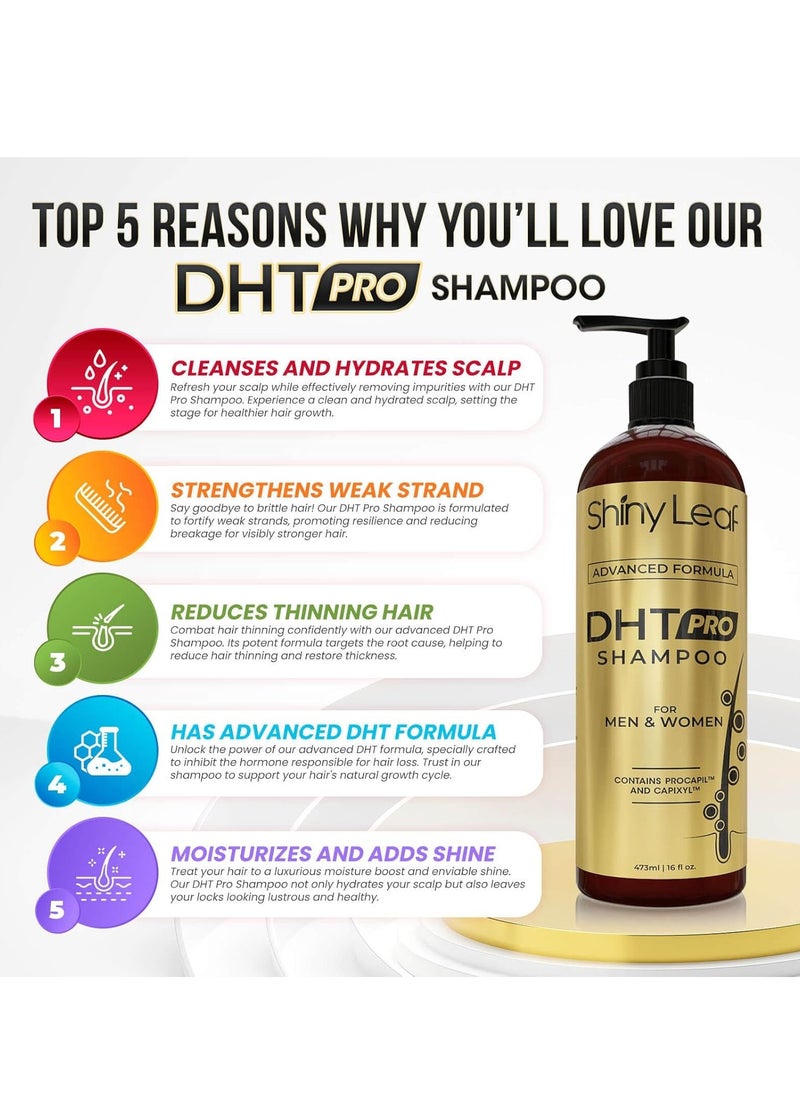 Shiny Leaf - Shiny Leaf DHT Pro Shampoo and DHT Original Shampoo - Anti-Hair Loss Shampoo With Biotin, for Men & Women with Procapil and Capyxil DHT Blockers, 2 x 16 oz - Image 1