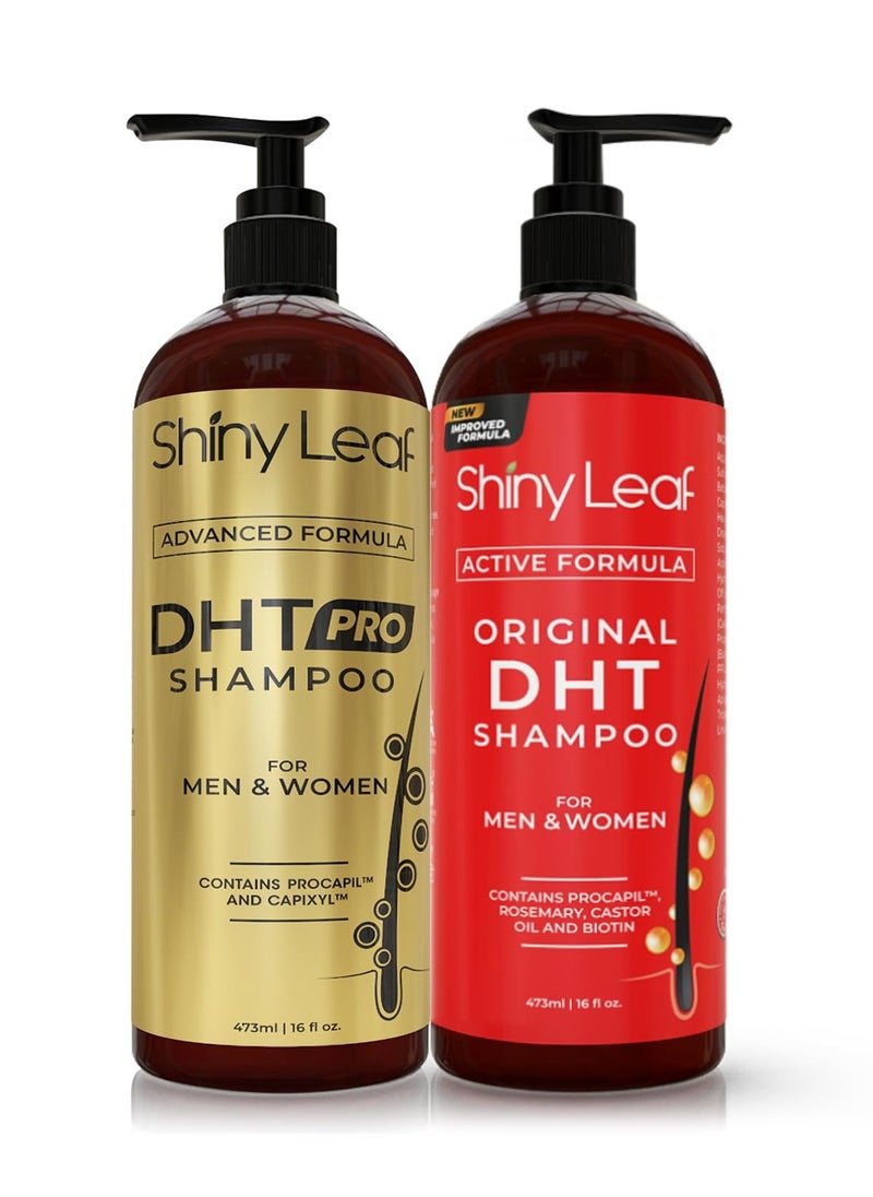 Shiny Leaf - Shiny Leaf DHT Pro Shampoo and DHT Original Shampoo - Anti-Hair Loss Shampoo With Biotin, for Men & Women with Procapil and Capyxil DHT Blockers, 2 x 16 oz - Image 1