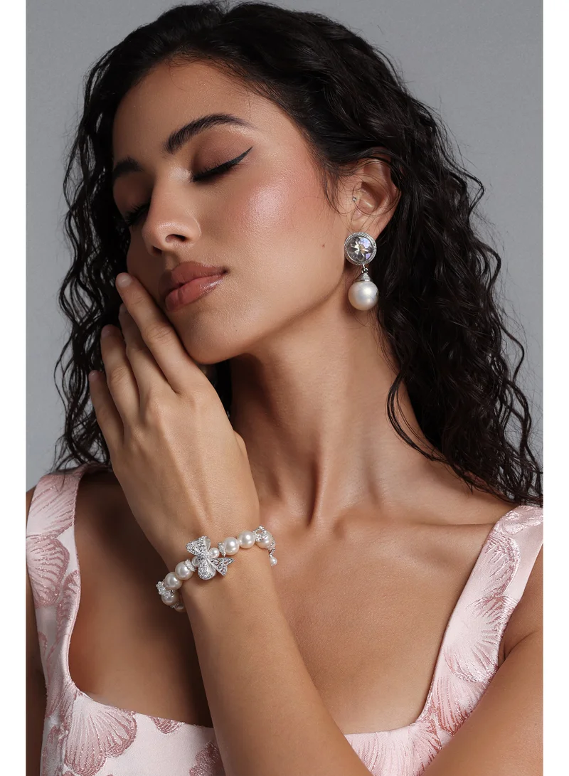 Jilly Diamond Bow Pearl Bracelet