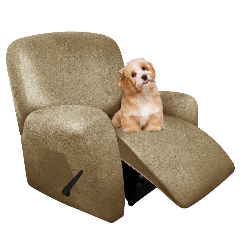 molasofa Recliner Chair Covers  4 Pieces Leather Like Large Recliner Covers with Pocket Soft Non Slip Stretch Recliner Slipcover for Lazy Boy Recliner Chair Washable Furniture Protector Mustard