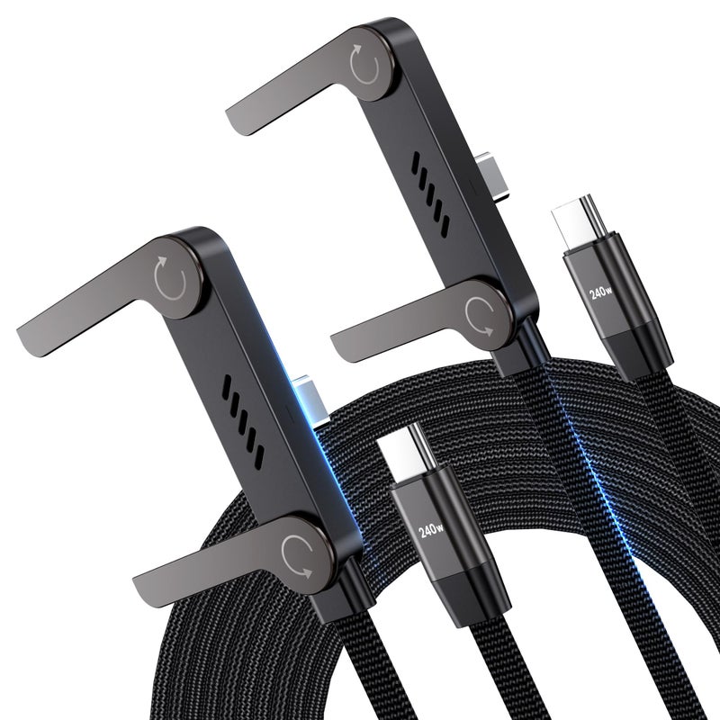 LOOHOI USB C to USB C Cable, 240W Fast Charging Cable with Built-in Phone Stand (5 FT, Black), Durable Braided Type-C Cable with 90Â° Angled T-Shaped Stand (2PCS) - Image 1