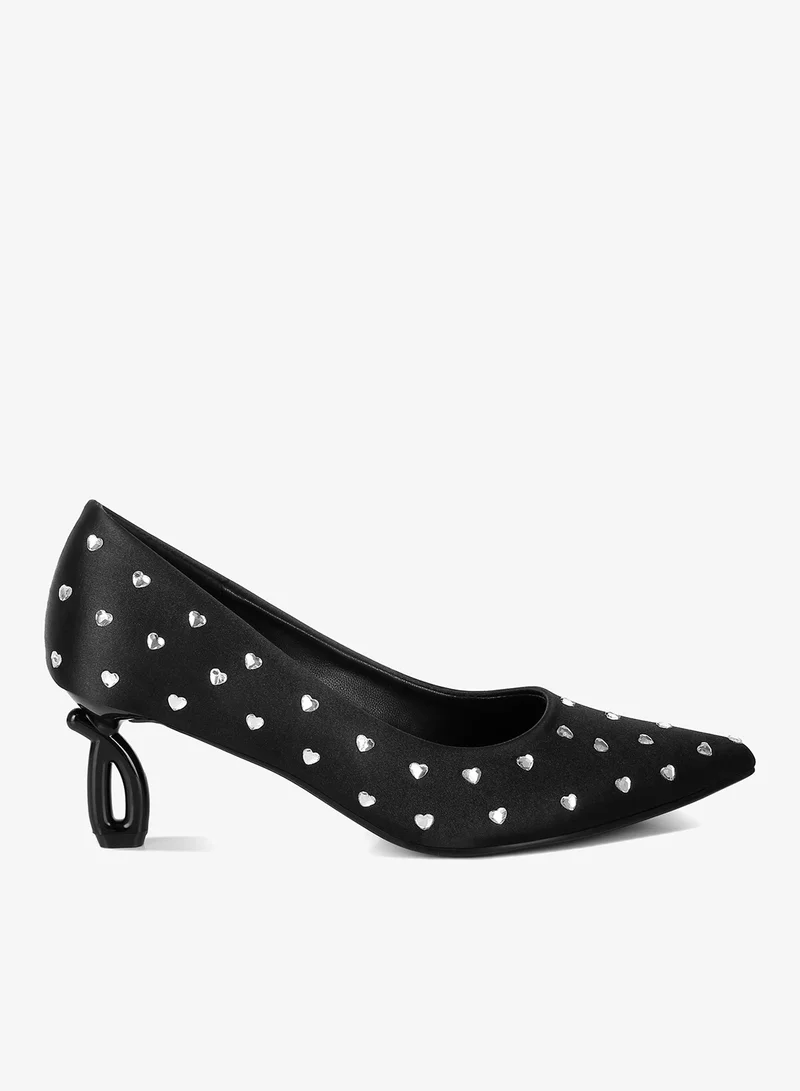 Heart-Shaped Rhinestones Pumps in Black