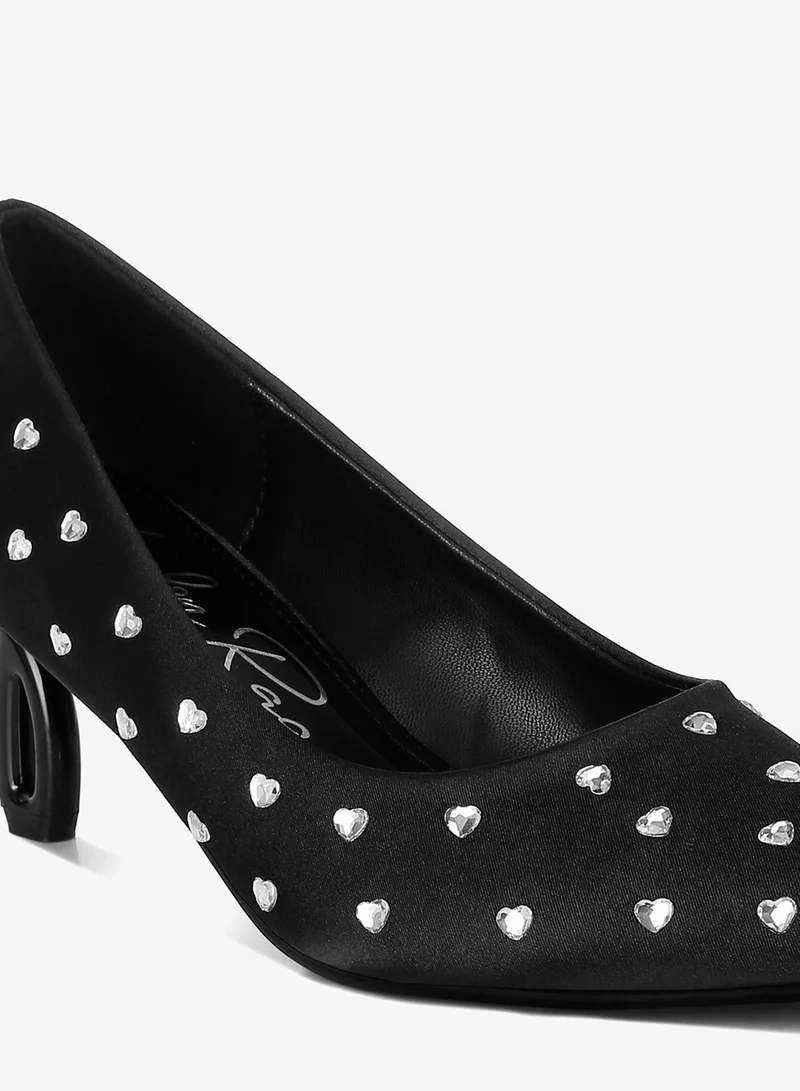 London Rag BLACK Heart-Shaped Rhinestones Pumps in Black for Women | Best Price UAE