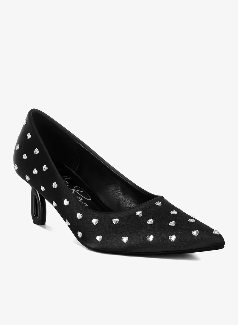 London Rag Heart-Shaped Rhinestones Pumps in Black
