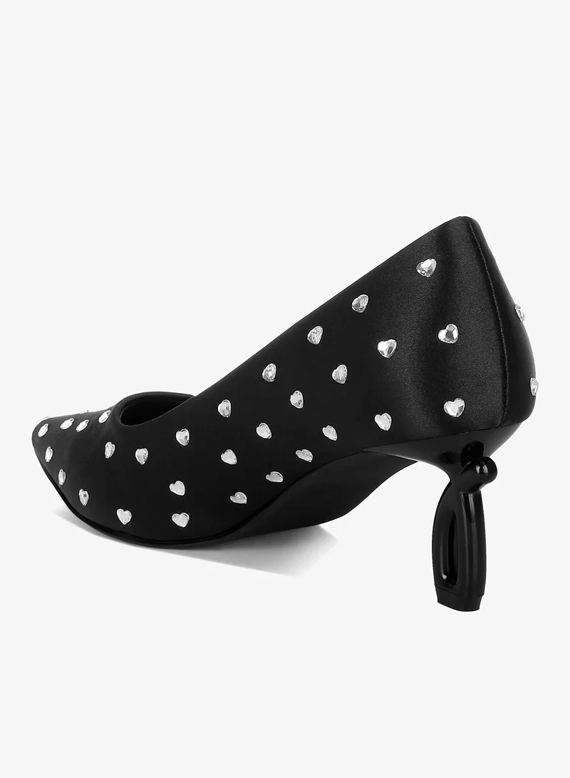 London Rag BLACK Heart-Shaped Rhinestones Pumps in Black for Women | Best Price UAE