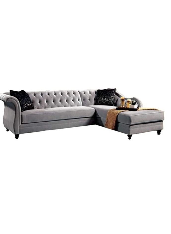 R2R FURNITURE - L shape corner sofa with Tufted Back design - Light Grey Color - Image 1