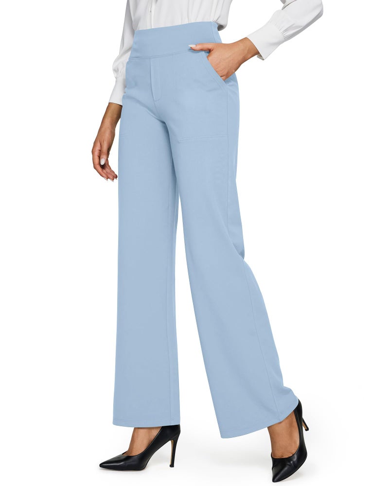 G4Free High Wasit Wide Leg Yoga Pants with Pockets for Women Loose Casual Realaxed Fit Comfy Sweatpants(Baby Blue,L,Petite) - Image 4