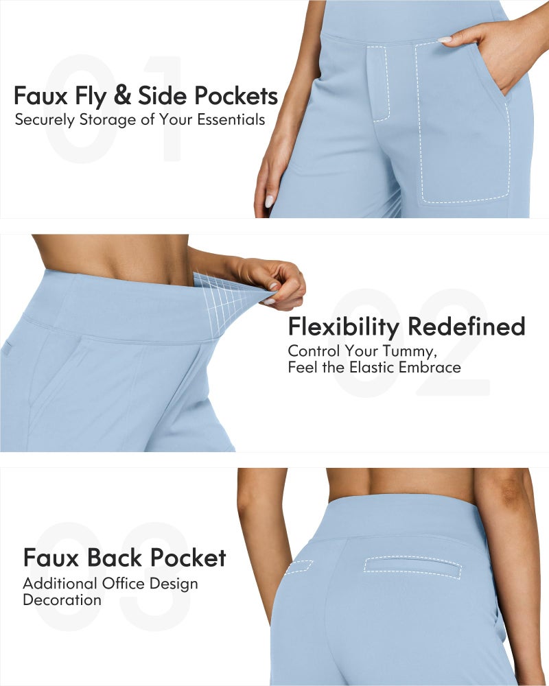 G4Free High Wasit Wide Leg Yoga Pants with Pockets for Women Loose Casual Realaxed Fit Comfy Sweatpants(Baby Blue,L,Petite) - Image 3