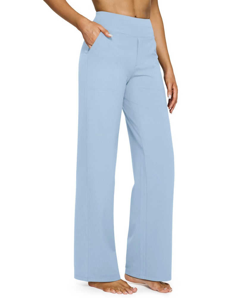G4Free High Wasit Wide Leg Yoga Pants with Pockets for Women Loose Casual Realaxed Fit Comfy Sweatpants(Baby Blue,L,Petite) - Image 1
