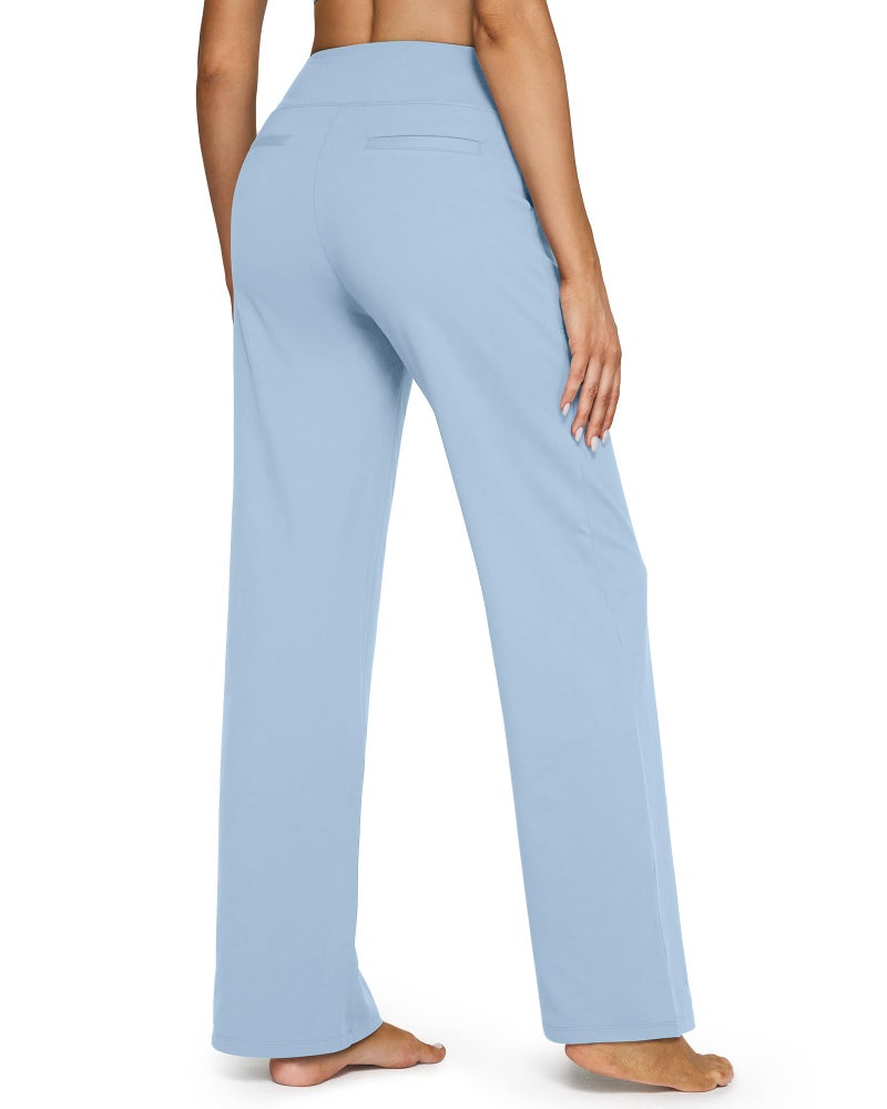 G4Free High Wasit Wide Leg Yoga Pants with Pockets for Women Loose Casual Realaxed Fit Comfy Sweatpants(Baby Blue,L,Petite) - Image 2