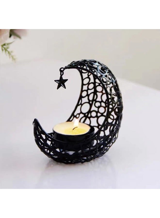 COMZPLIFE Upgrade Moon Candle Holder, Tea Light Candle Holder, Black Metal Candle Holder for Home Decor - Image 1