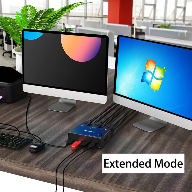 KCEVE KVM Switch 2 Monitors 2 Computers Dual Monitor Output Support Extended Mode - DisplayPort KVM Switcher 4K 3840x2160 30Hz for Multiple Systems Plug and Play - Image 3