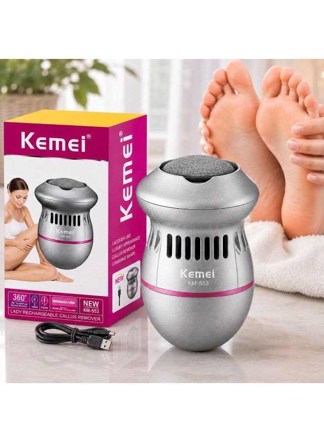 Kemei KM-553 Electric Foot File – USB Rechargeable Callus Remover, 2-Speed Electric Pedicure Tool for Removing Hard, Dry & Dead Skin - Image 1