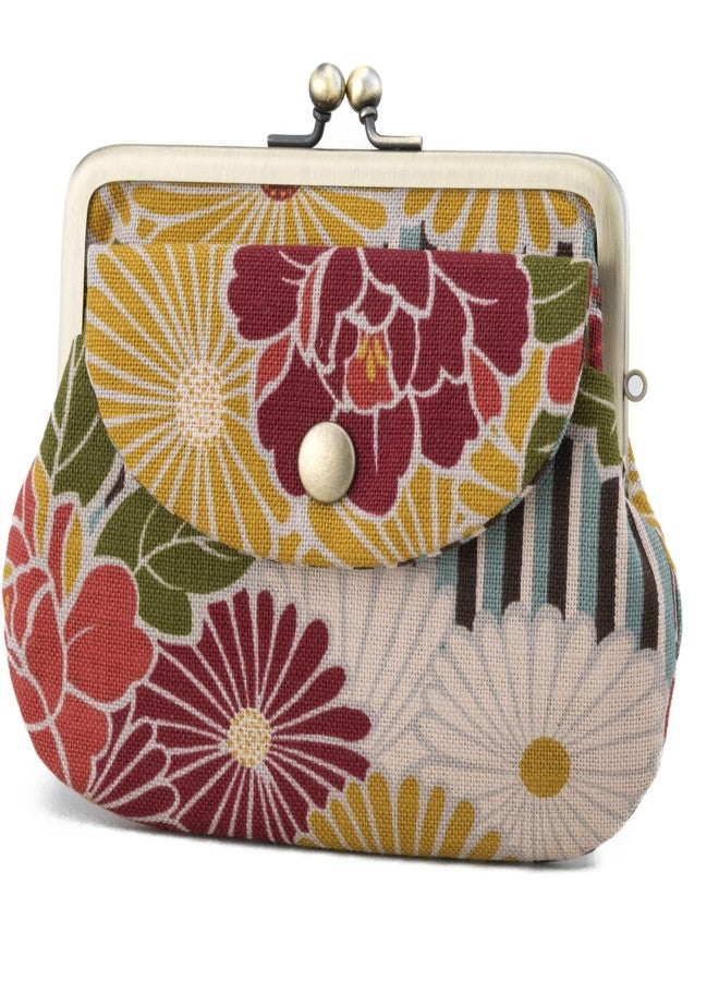 noren Vintage Floral Kiss Lock Coin Change Wallet Purses (Retro Flower - Line Blue) / Made in Japan Pouch for Women - Image 1