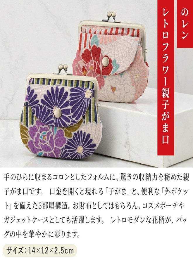 noren Vintage Floral Kiss Lock Coin Change Wallet Purses (Retro Flower - Line Blue) / Made in Japan Pouch for Women - Image 2