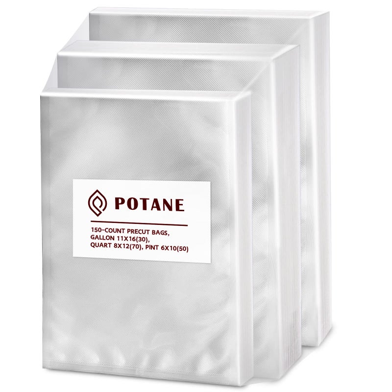 Potane Vacuum Sealer Bags Precut 150 Gallon 11x16 Quart 8x12 Pint 6x10 SmellProof Puncture Prevention and Heavy duty Commercial Grade