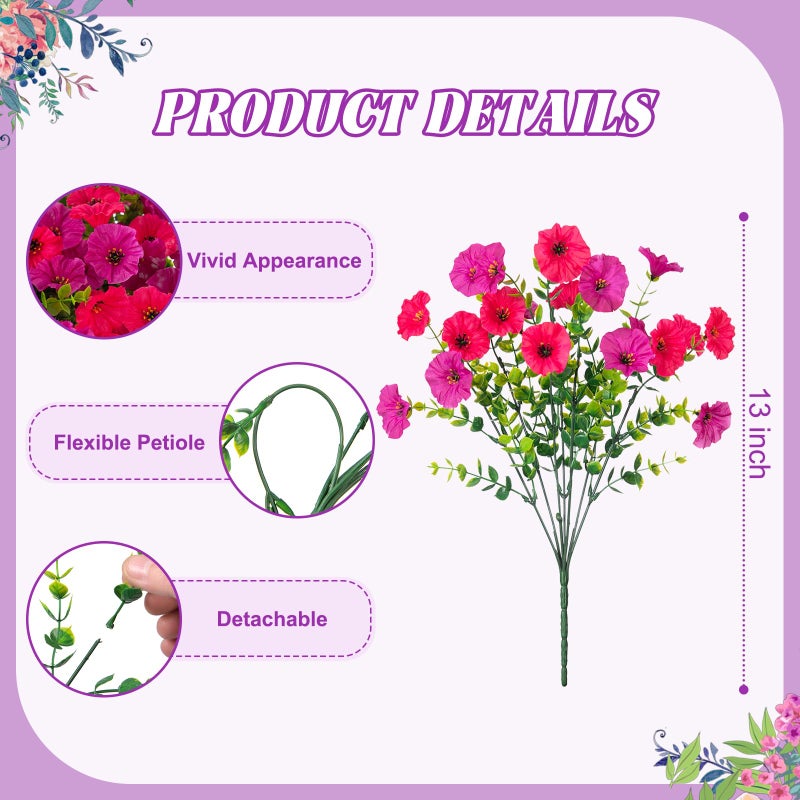 Hrobek Artificial Flowers for Outdoors  10 Bundles Fake Plastic Flower Plant  Faux Colorful Silk Morning Glory Eucalyptus for Spring Summer Outside Garden Porch Front Door Decor  Rose Purple - Image 1
