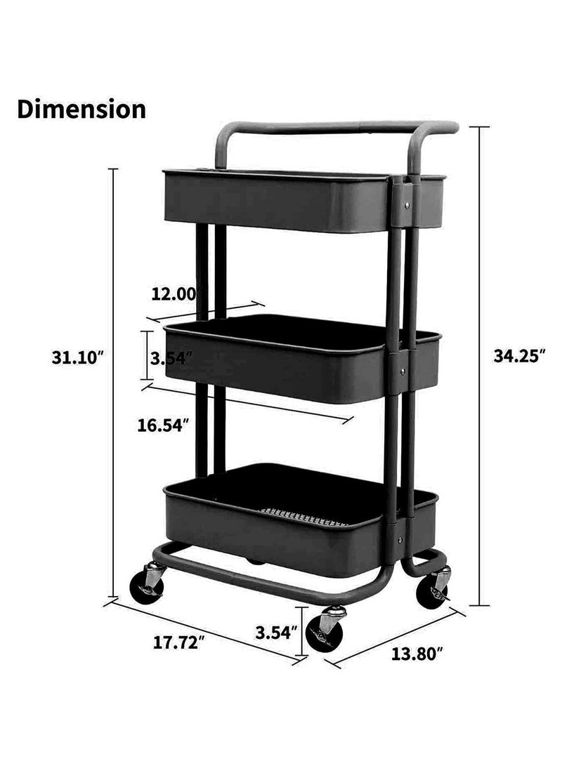 BLOOMING TIME 3-Tier Rolling Utility Cart with Handle - Multifunctional Storage Trolley With Brake Caster Wheels - Image 2