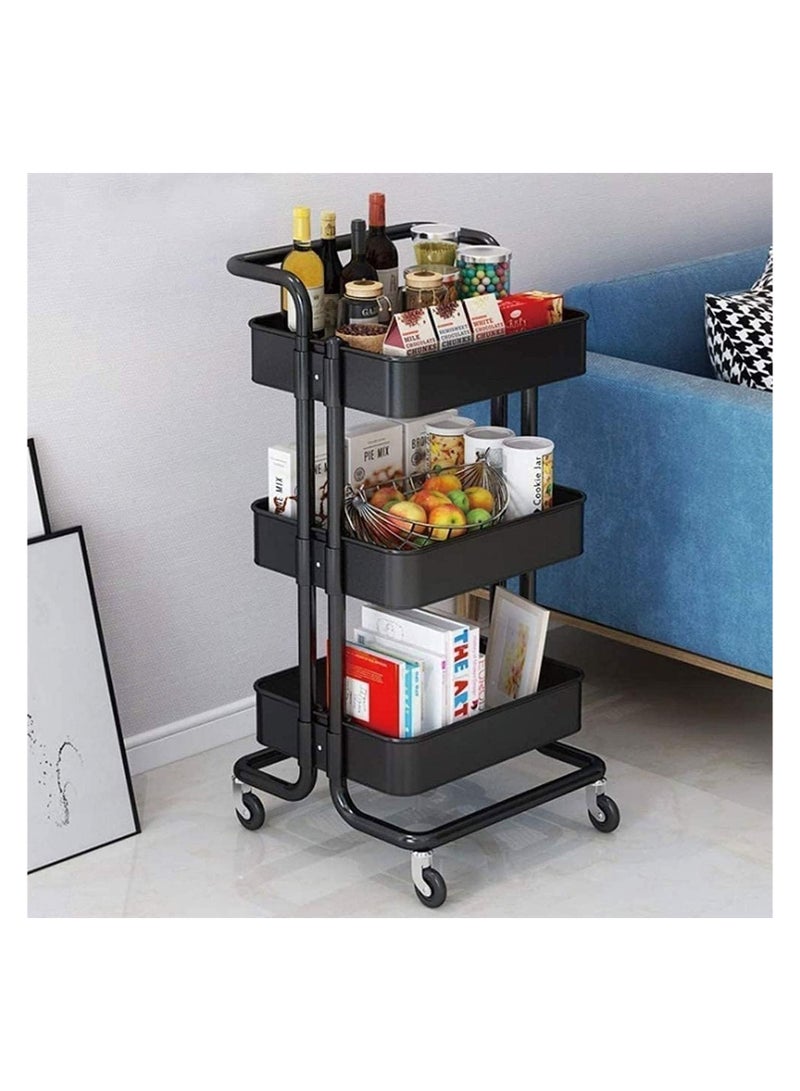 BLOOMING TIME 3-Tier Rolling Utility Cart with Handle - Multifunctional Storage Trolley With Brake Caster Wheels - Image 3