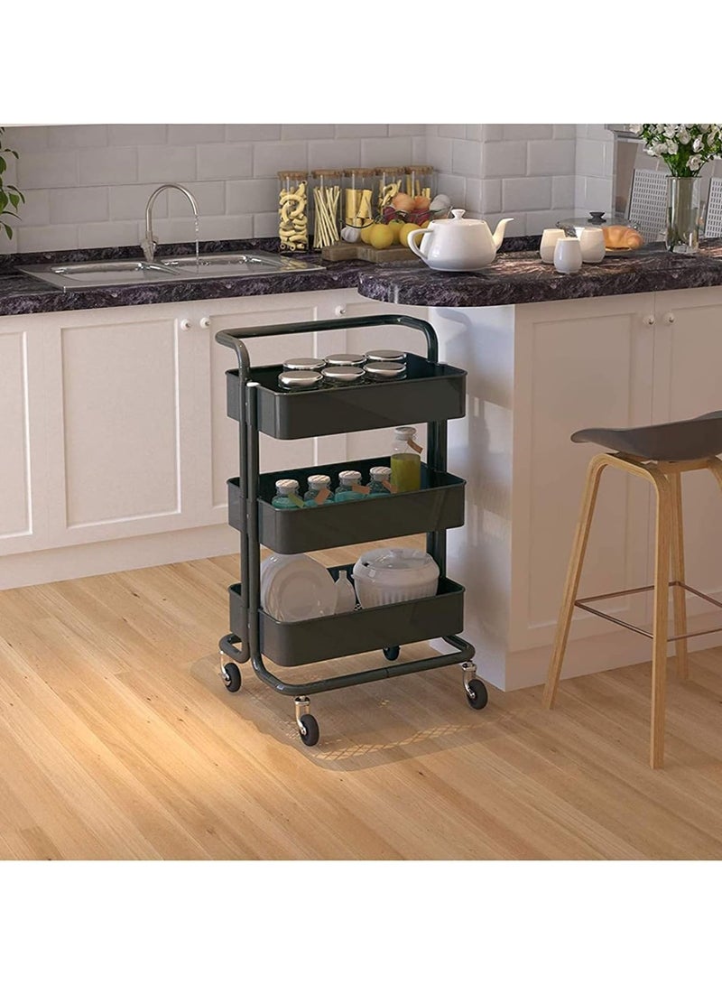 BLOOMING TIME 3-Tier Rolling Utility Cart with Handle - Multifunctional Storage Trolley With Brake Caster Wheels - Image 4