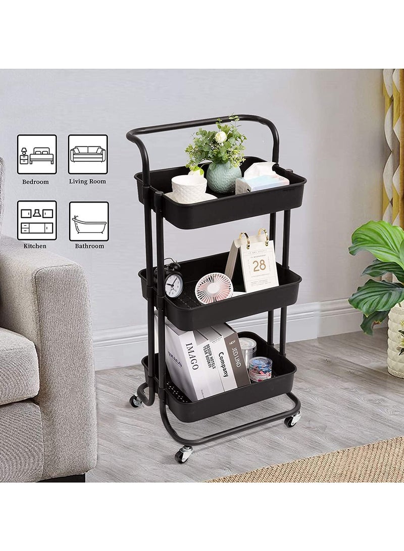 BLOOMING TIME 3-Tier Rolling Utility Cart with Handle - Multifunctional Storage Trolley With Brake Caster Wheels - Image 5