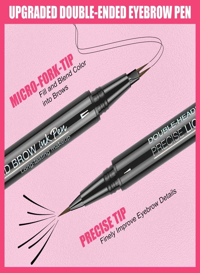 DRMODE Microblading Eyebrow Pencil, Waterproof Eyebrow Pencils for Women Blonde Hair Like Natural Liquid Brow Contouring Pen, 2-in-1 Dual-Ended Eye Brow Filler Pen with Precise Micro-Fork-Tip, Light Brown - Image 3