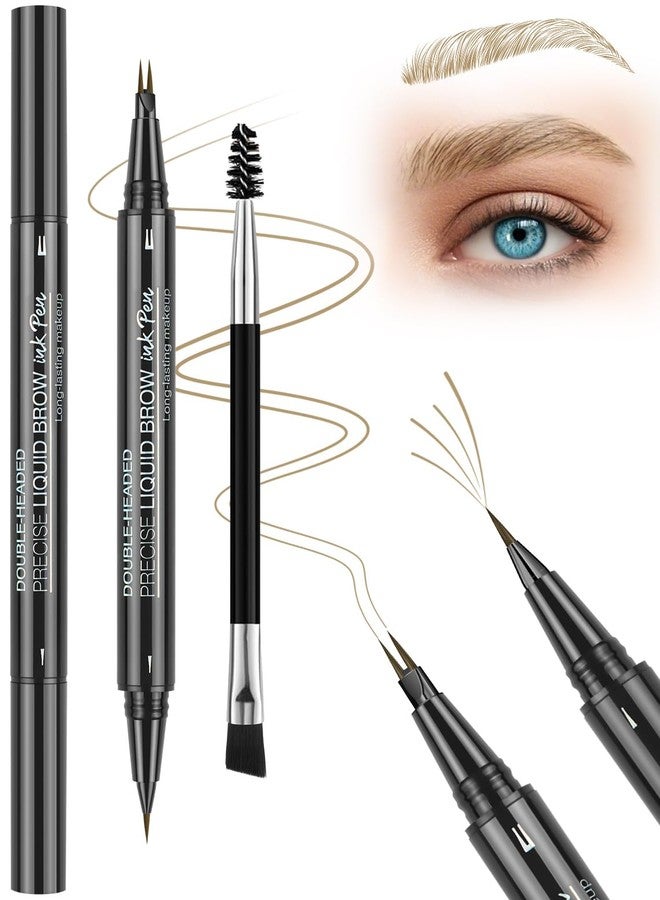 DRMODE Microblading Eyebrow Pencil, Waterproof Eyebrow Pencils for Women Blonde Hair Like Natural Liquid Brow Contouring Pen, 2-in-1 Dual-Ended Eye Brow Filler Pen with Precise Micro-Fork-Tip, Light Brown - Image 1